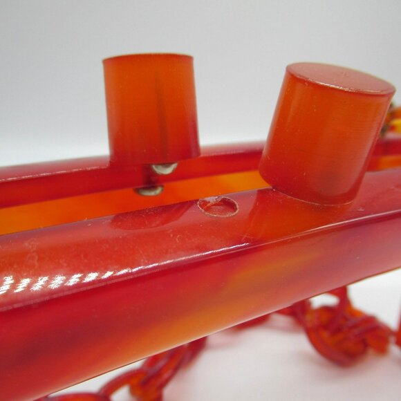 Vintage Chunky Lucite Purse Frame Linked Chain Handle Vermilion - Picture 7 of 16